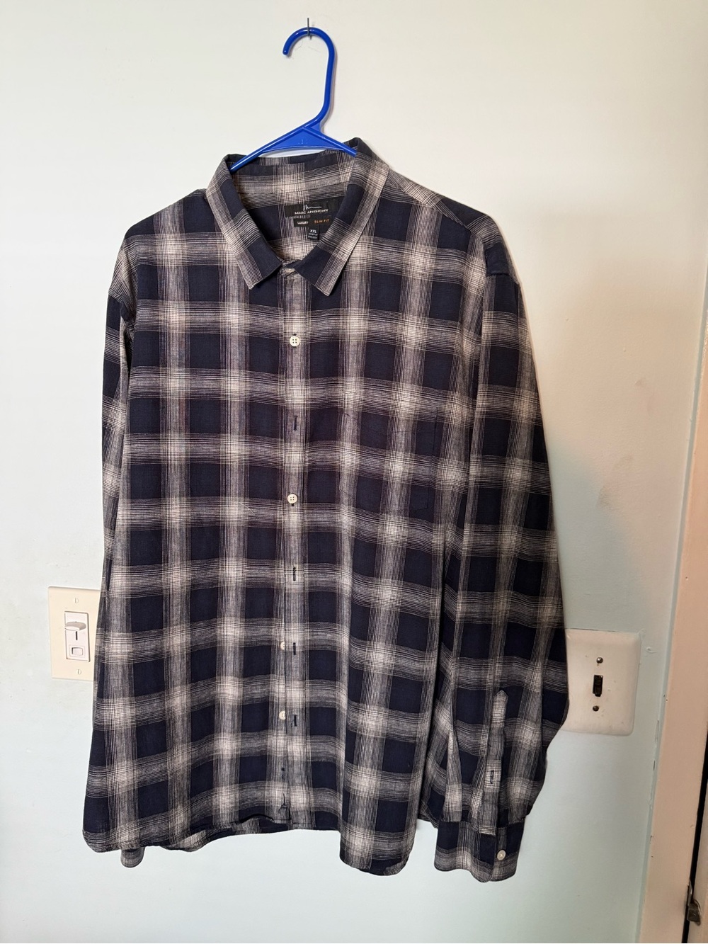 Marc Anthony Navy and Gray Plaid Button-Down Shirt
